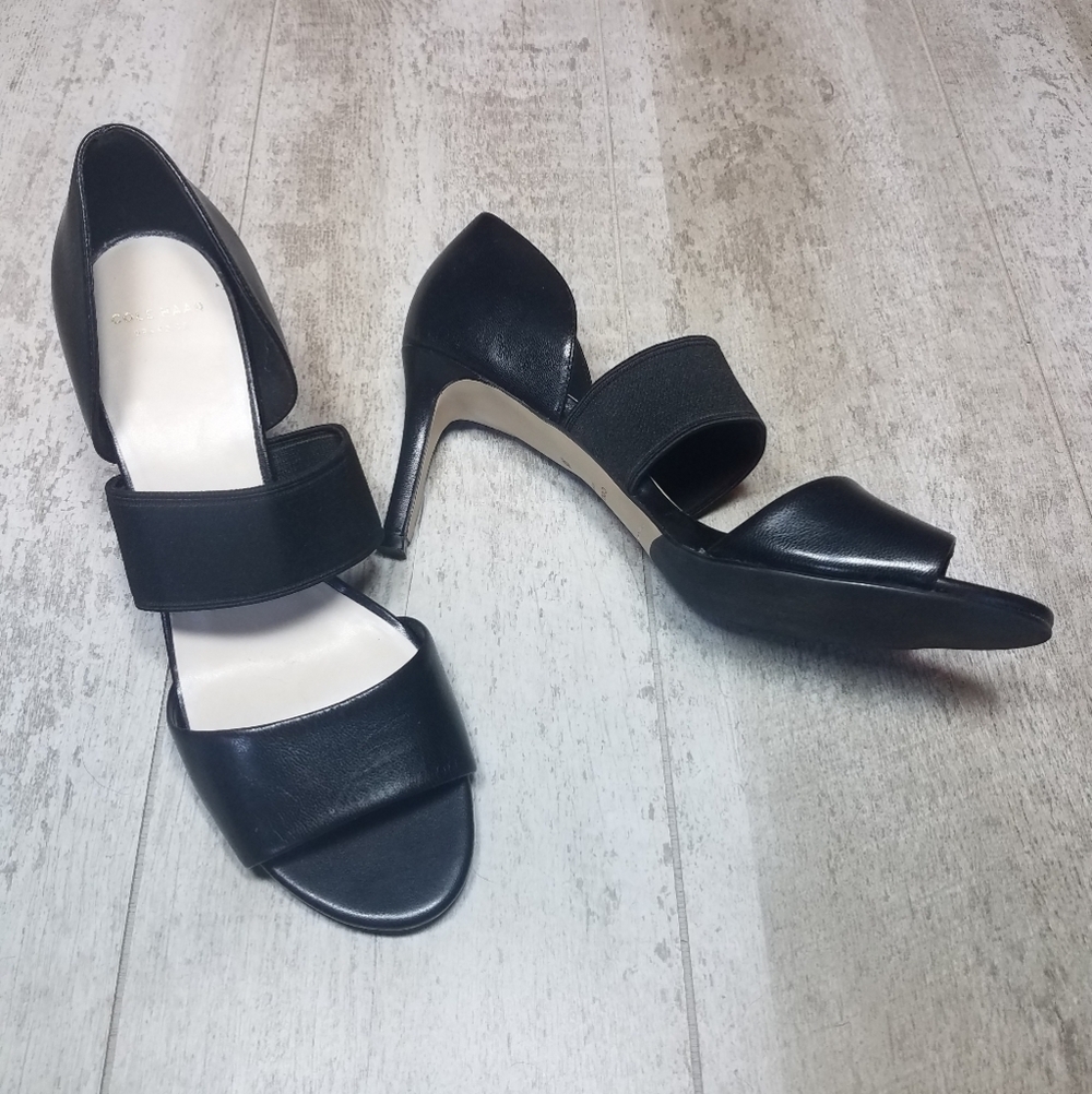 Cole Haan Grand OS Black Heeled Sandlas 9 Leather